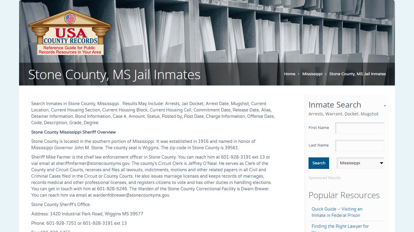 Stone County, MS Jail Inmates | Name Search