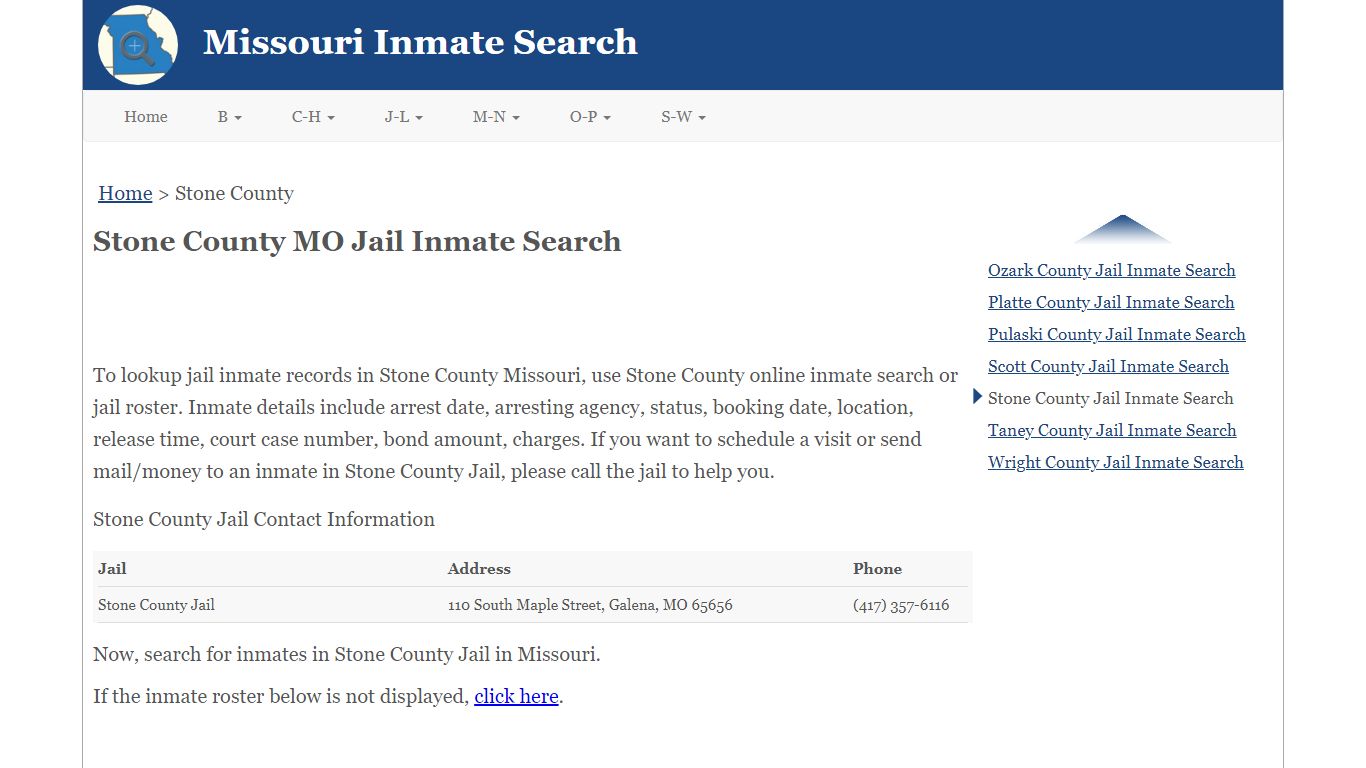 Stone County MO Jail Inmate Search